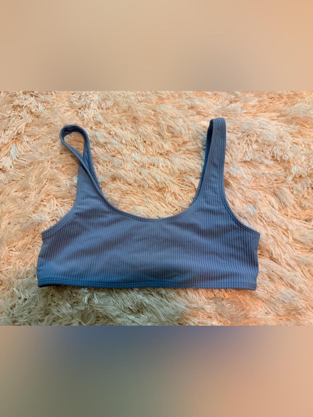 Frankie's Bikinis Ribbed Scoop Bikini Top in Slate Blue